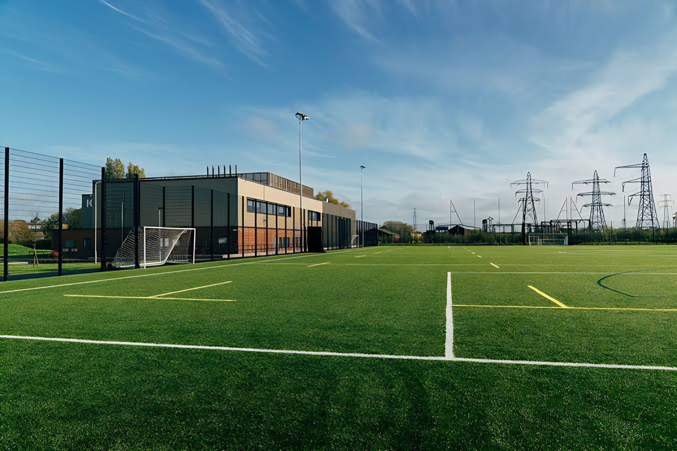 The Waterside 3G and sports pavilion on a clear day